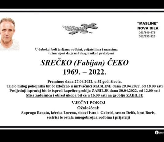 U 52.godini preminuo Srečko Čeko