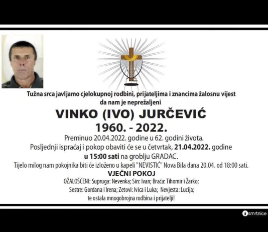 U 62.godini preminuo Vinko Jurčević