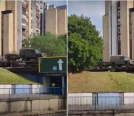 Veliki vojni konvoj na putu prema BiH, snimljen kako prolazi kroz Osijek