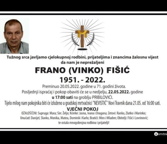 Umro Frano Fišić iz Novog Travnika