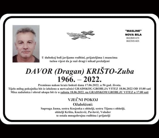 U 56.godini umro Davor Krišto – Zuba