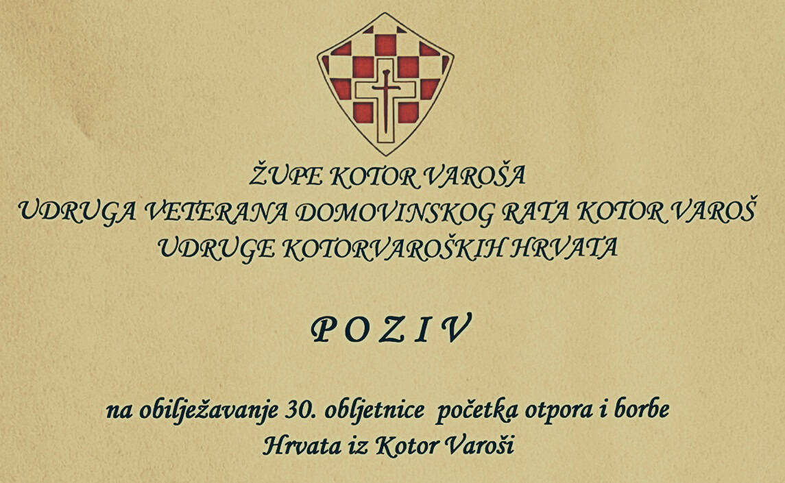 Ove nedjelje u Kotor Varoši: Obilježavanje 30. obljetnice početka otpora i borbe Hrvata kotorvaroškog kraja