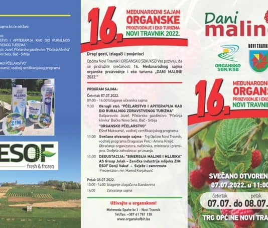 16.MEĐUNARODNI SAJAM ORGANSKE PROIZVODNJE I EKO TURIZMA DANI MALINE 2022. NOVI TRAVNIK