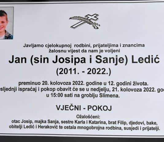 Poznato vrijeme sahrane dječaka Jana Ledića