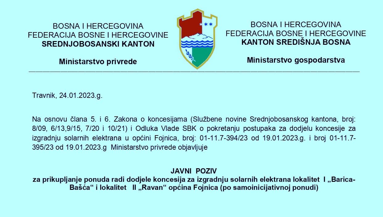 Vlada KSB prikuplja ponude za davanje koncesije za izgradnju solarnih elektrana