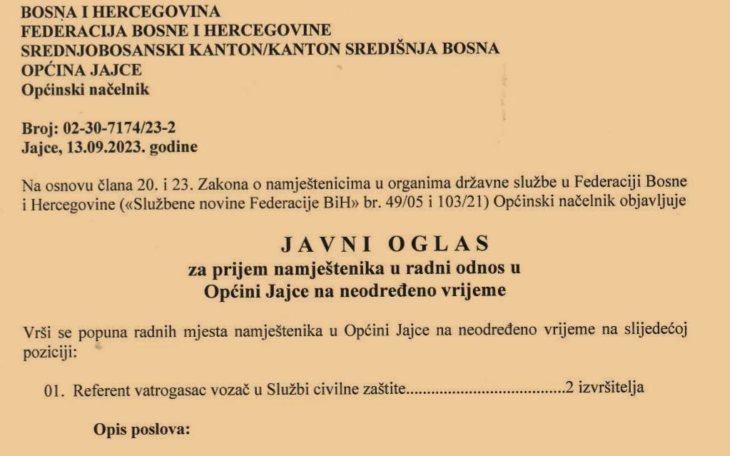 Oglas za posao: Traže se dva vatrogasca – vozača!