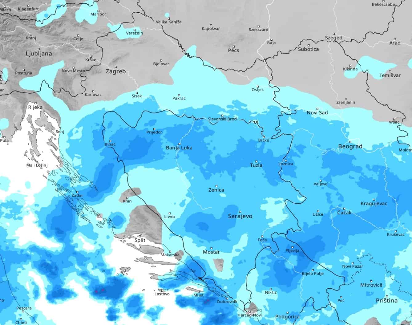 Danas će cijeli dan padati kiša. Idućih dana hladnije sa kišom i mogućim snijegom