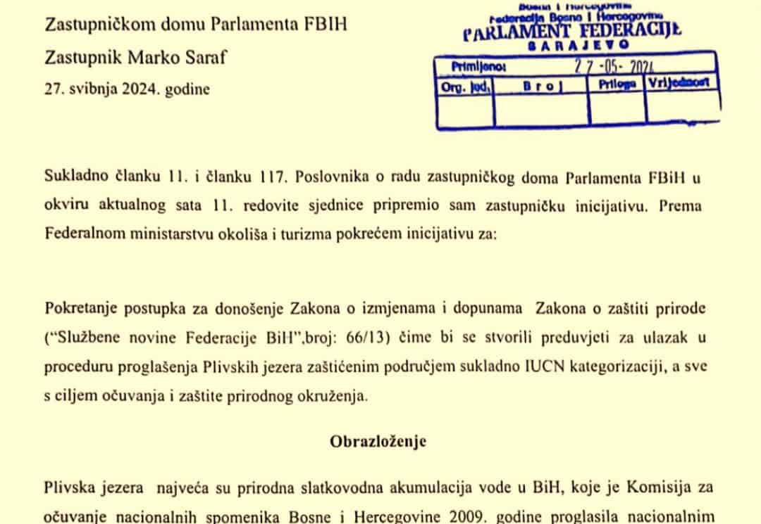 Za svaku pohvalu: Federalni zastupnik Marko Saraf podnio inicijativu da se Plivska jezera proglase zaštićenim područjem