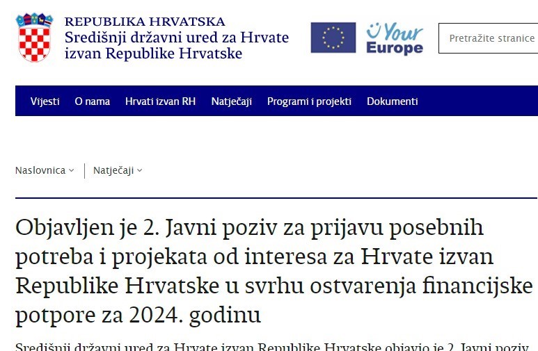 Objavljen natječaj za Hrvate izvan Republike Hrvatske u visini od 800.000 Eura