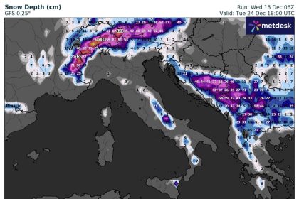 Stiže velika promjena vremena, dijelovi Hrvatske i BiH u crvenom: Pogledajte hoće li biti snijega za Božić