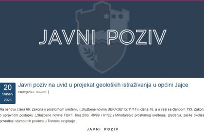 Javni poziv za uvid u geološka istraživanja na području Ranča