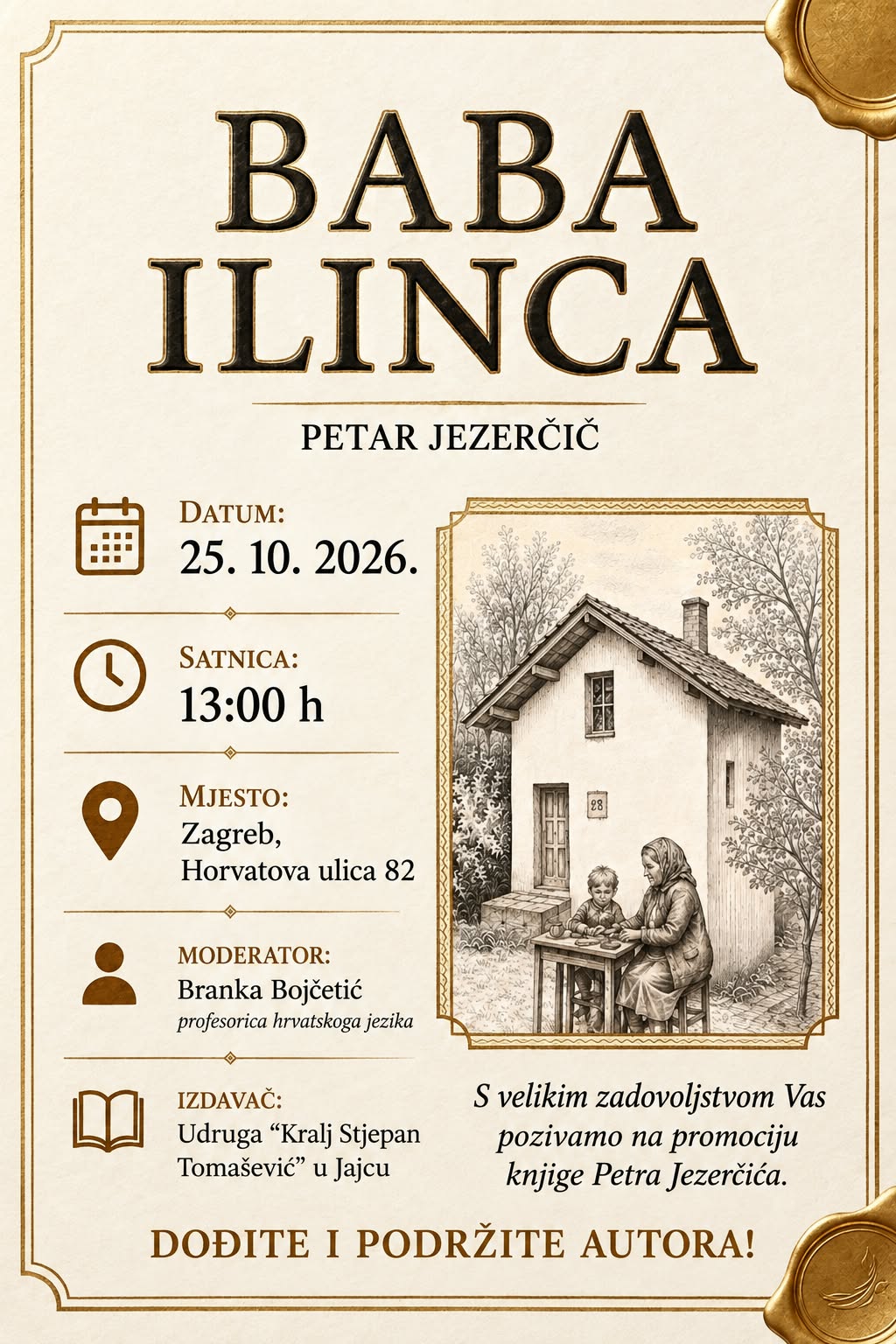 U ZAGREBU PROMOCIJA KNJIGE „BABA ILINCA” – PODRŽIMO MLADOG AUTORA IZ JAJCA!